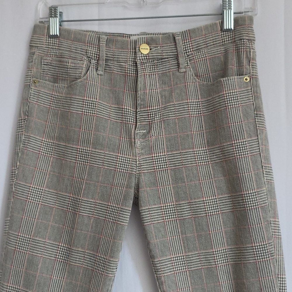 Frame Gray & Red Plaid Cotton Pants.  Le Crop Mini Boot.  Size Small - Picture 2 of 13